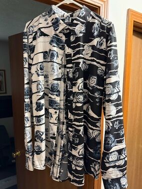 Men's Black & White Floral Stripe Dress Shirt